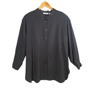 Anne Fontaine Silk Button Down Blouse Womens 18 Bib Front Quiet Luxury Old Money